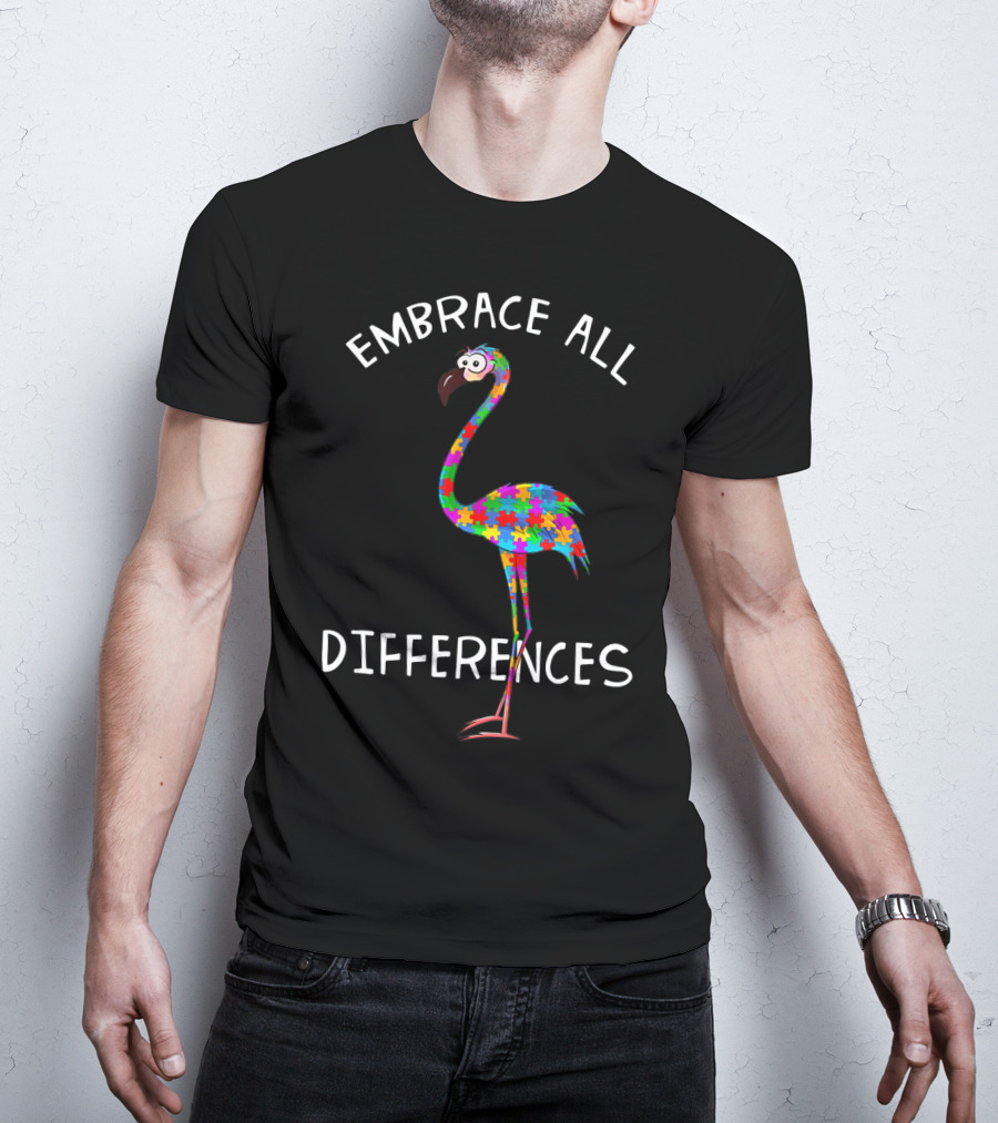 Embrace All Differences Puzzle Flamingo T-Shirt