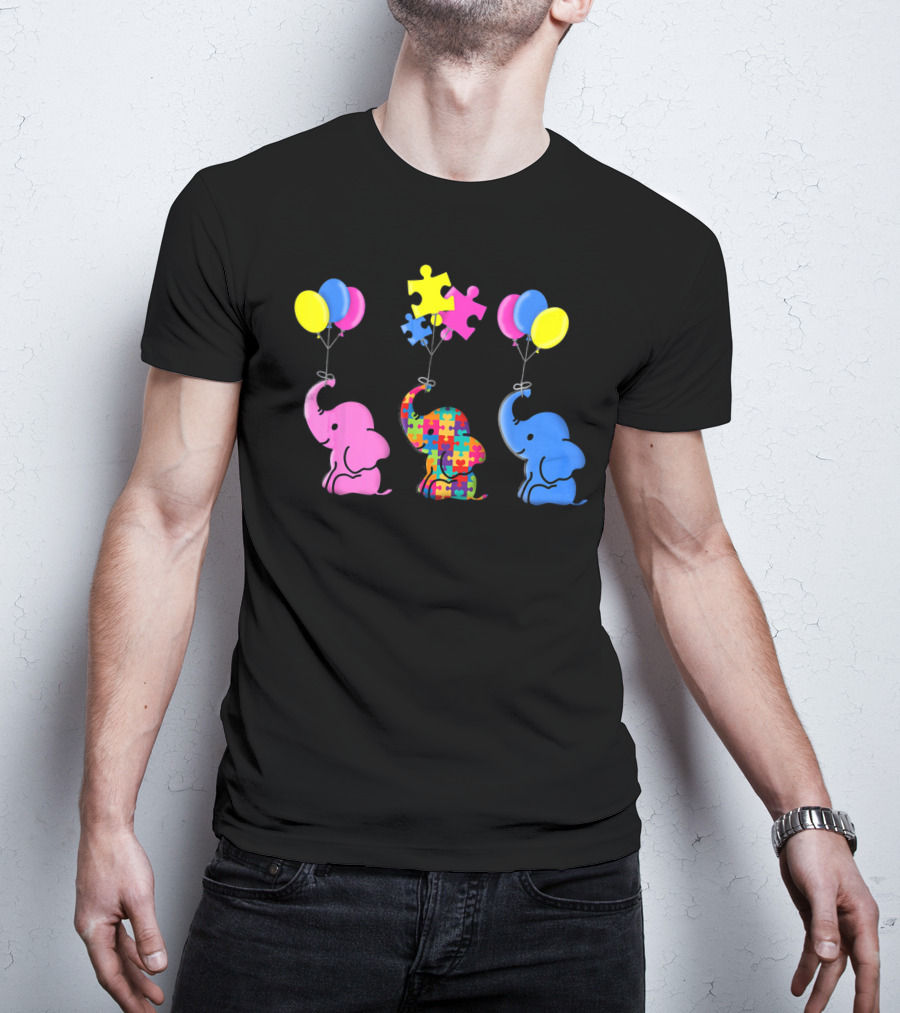 Autism Elephant Awareness Balloons Puzzles T-Shirt