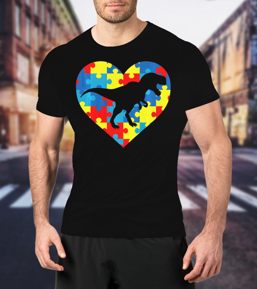 Autism Rex Heart Puzzle Dinosaur Awareness T-Shirt