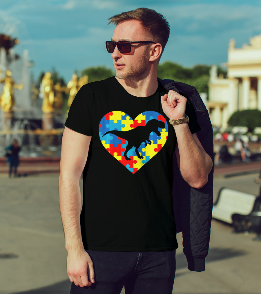 Autism Rex Heart Puzzle Dinosaur Awareness T-Shirt
