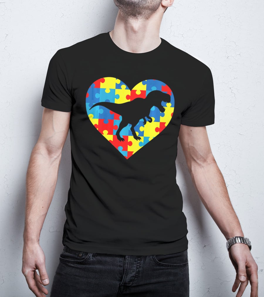 Autism Rex Heart Puzzle Dinosaur Awareness T-Shirt