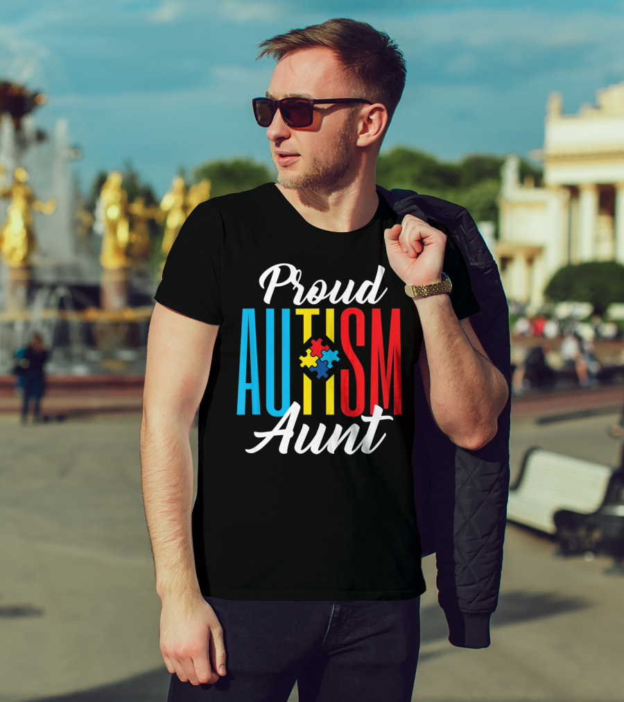 Proud Autism Aunt Puzzle Piece Awareness T-Shirt