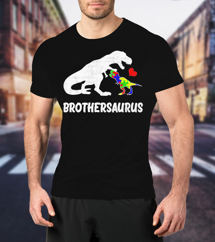 Brothersaurus Strong Dinosaur Autism Heart Puzzle T-Shirt