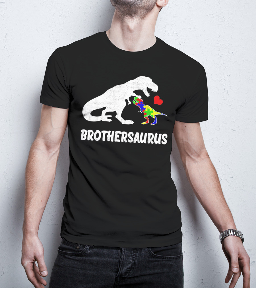 Brothersaurus Strong Dinosaur Autism Heart Puzzle T-Shirt