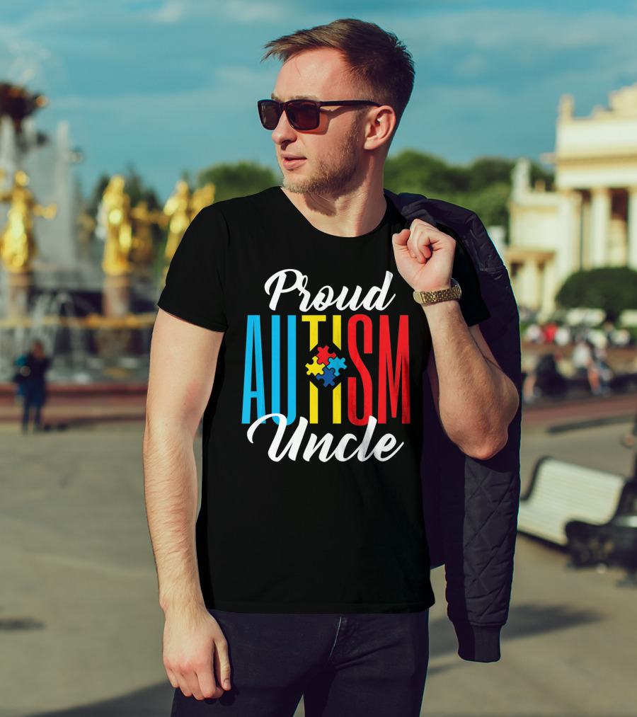 Proud Autism Uncle Puzzle Piece Awareness Support T-Shirt
