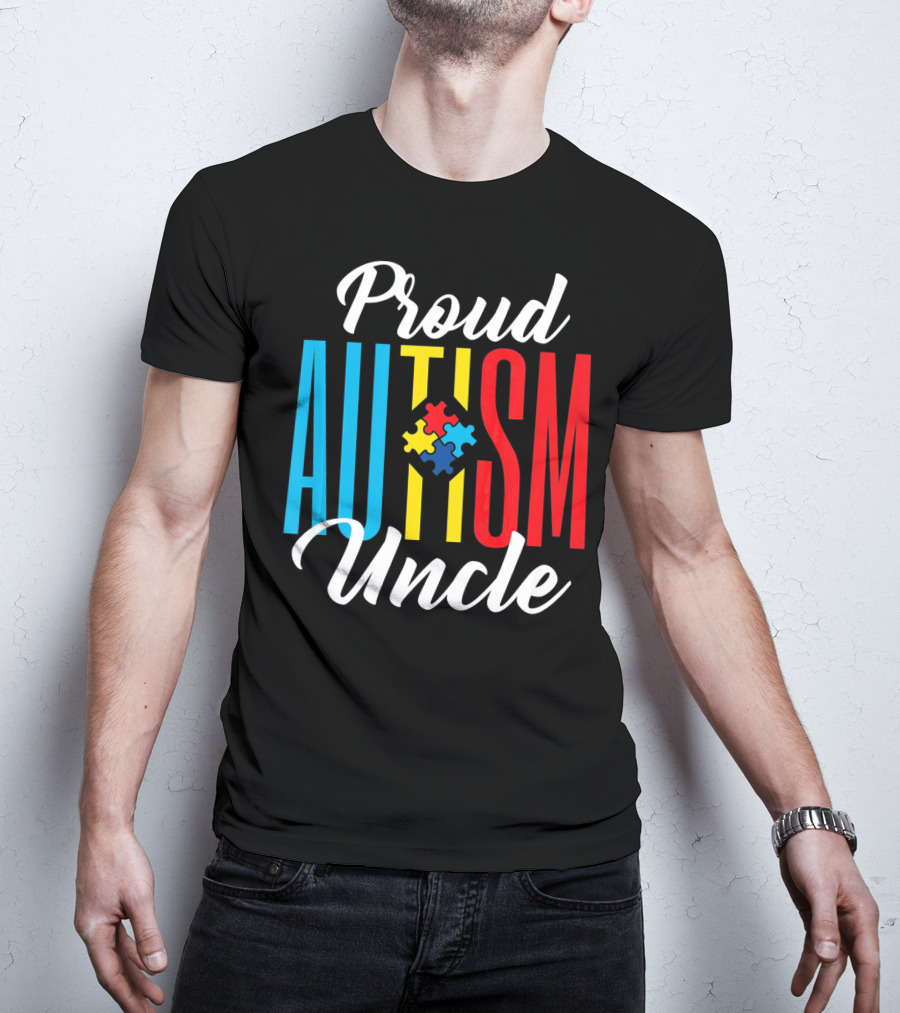 Proud Autism Uncle Puzzle Piece Awareness Support T-Shirt