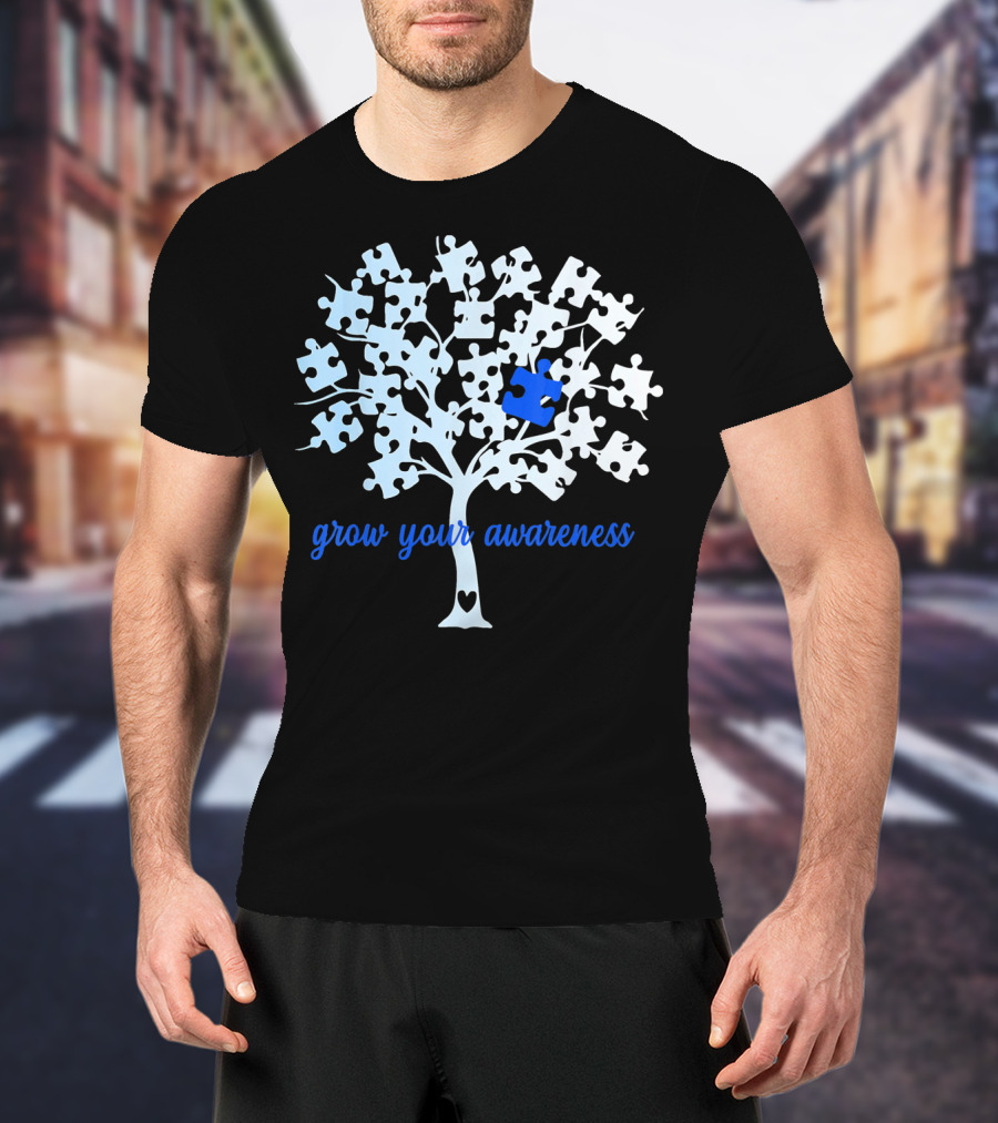 Grow Your Awareness Puzzle Tree Autism Heart T-Shirt