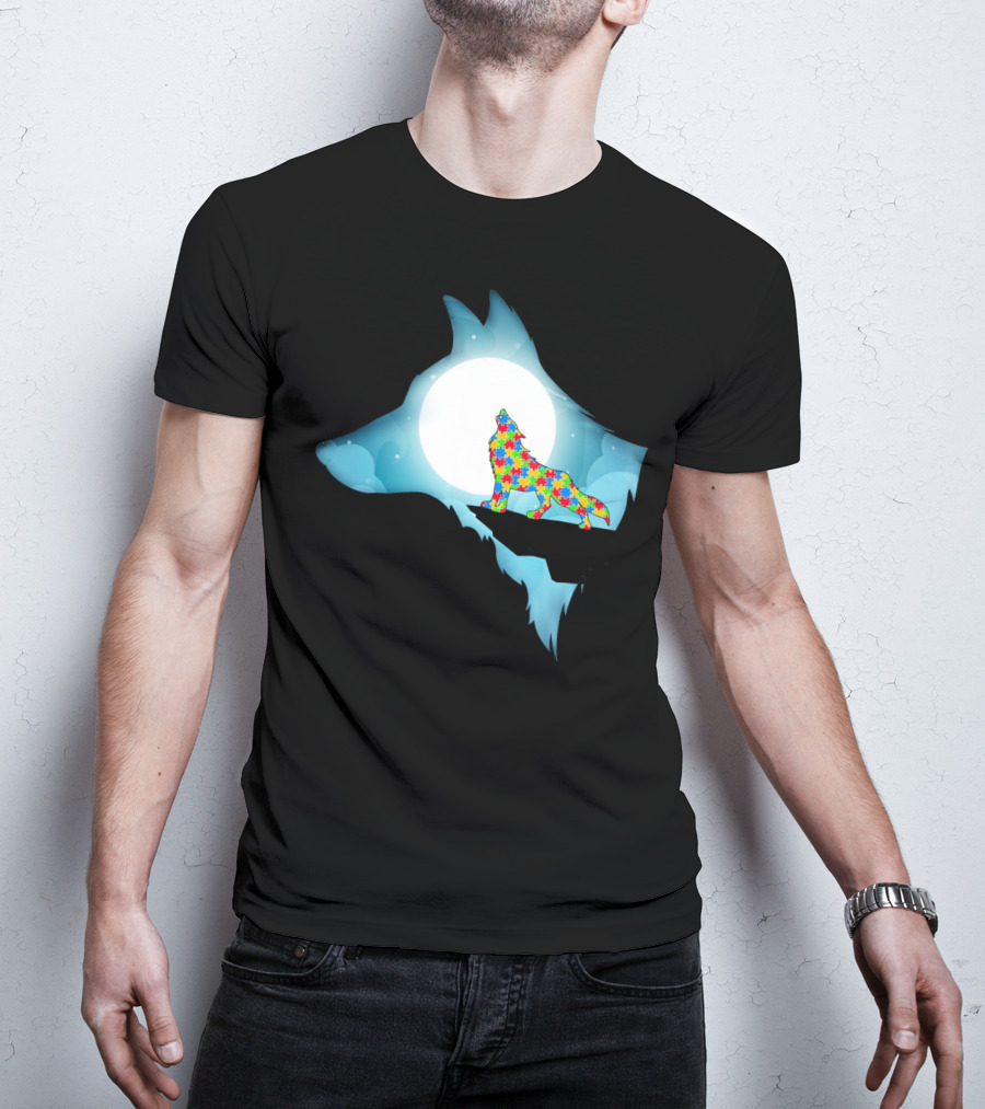 Wolf Wolf Autism Autism Awar Puzzle Wolf Moon T-Shirt
