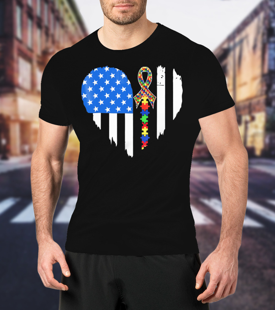 Autism Awareness Heart Shaped Flag With Puzzle Ribbon Be A Better Life T-Shirt