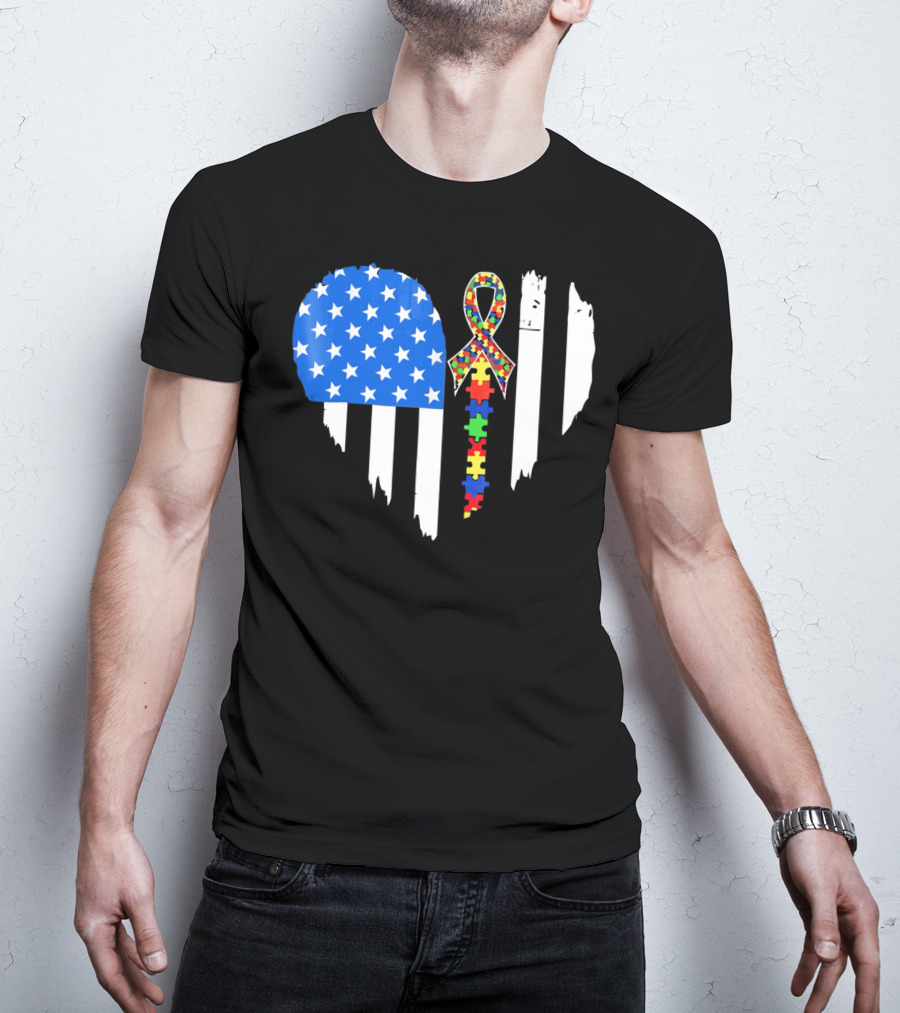 Autism Awareness Heart Shaped Flag With Puzzle Ribbon Be A Better Life T-Shirt