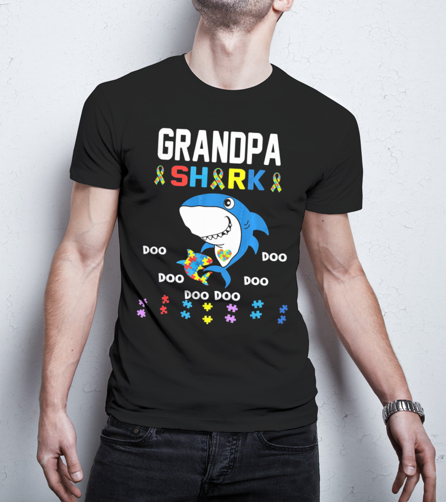 Grandpa Shark Autism Awareness Doo Doo Doo Puzzle T-Shirt