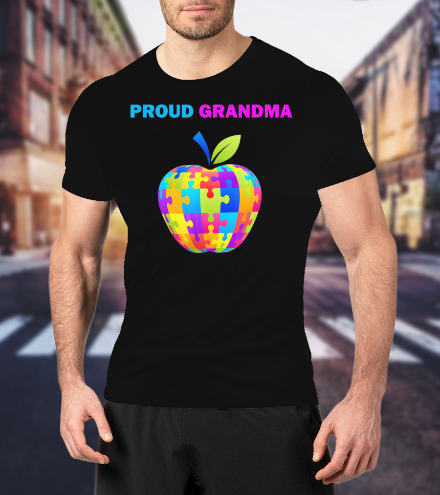 Proud Grandma Autism Awareness Puzzle Apple T-Shirt