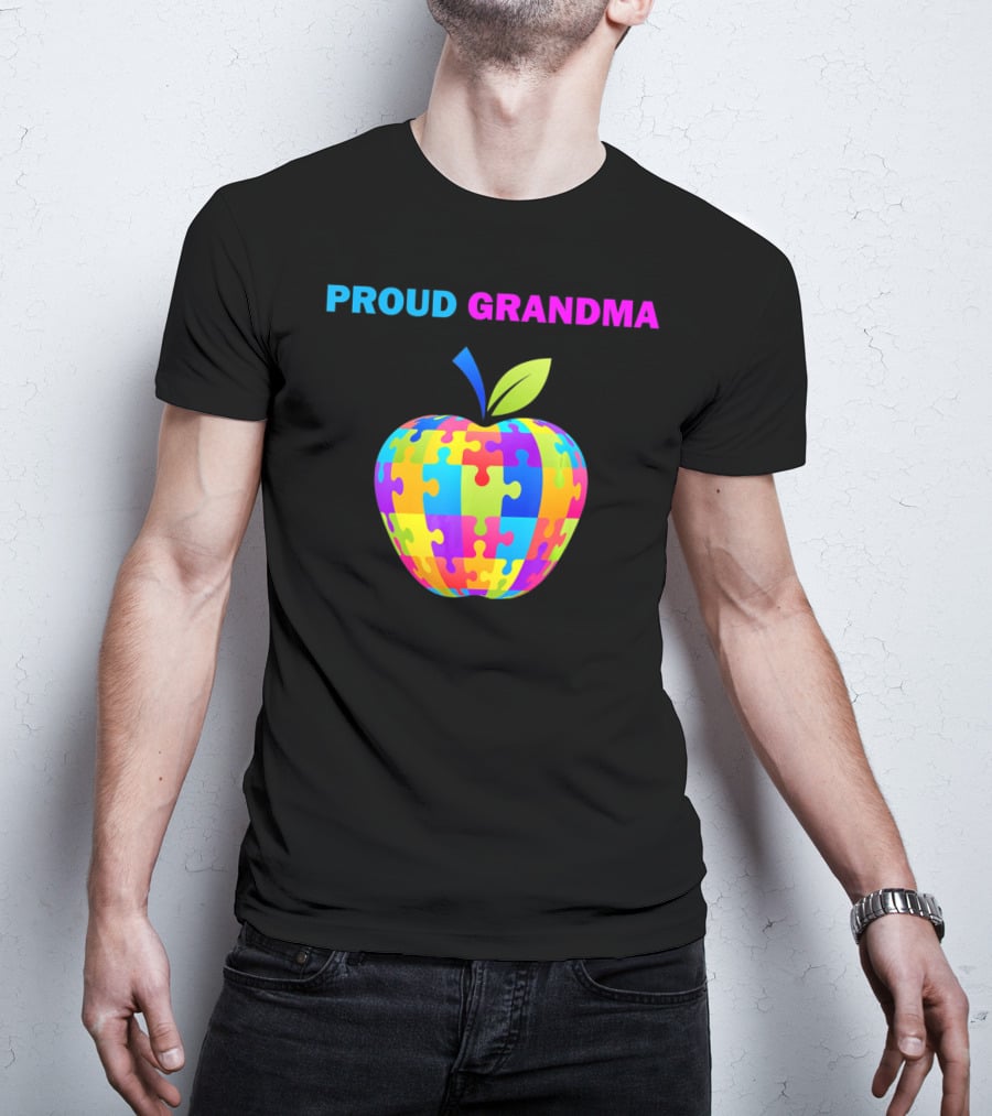 Proud Grandma Autism Awareness Puzzle Apple T-Shirt