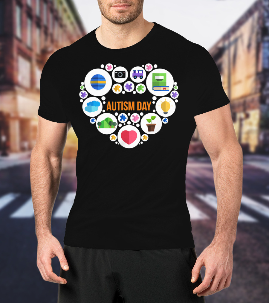 Autism Day Heart Icons Puzzle Pieces Awareness T-Shirt