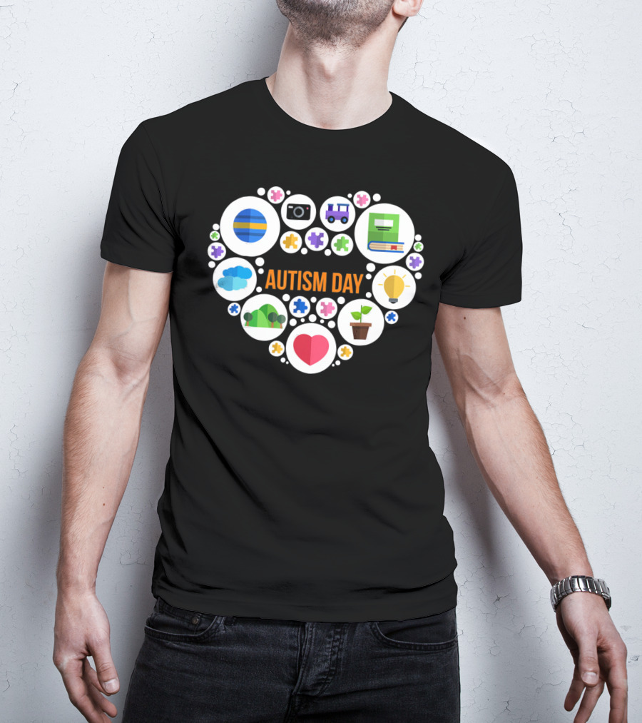 Autism Day Heart Icons Puzzle Pieces Awareness T-Shirt