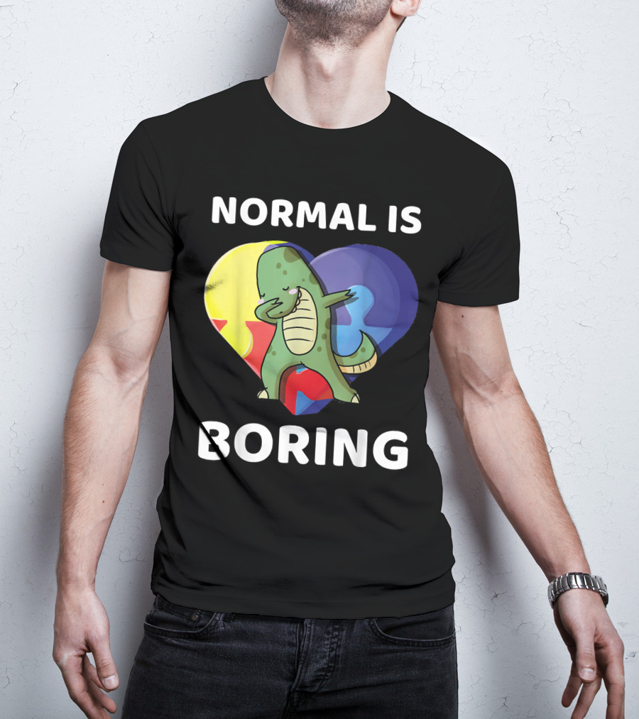 Normal Is Boring Dinosaur Heart Puzzle Autism Awareness T-Shirt