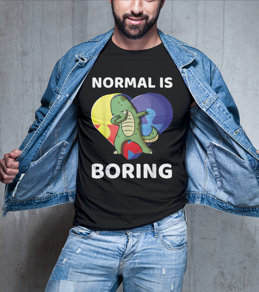 Normal Is Boring Dinosaur Heart Puzzle Autism Awareness T-Shirt