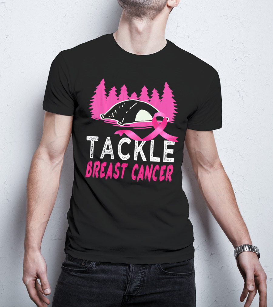 Tackle Breast Cancer Pink Ribbon Football Awareness T-Shirt