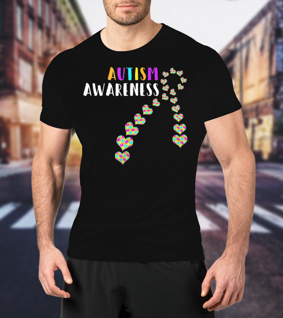 Autism Awareness Ribbon With Heart Puzzle T-Shirt