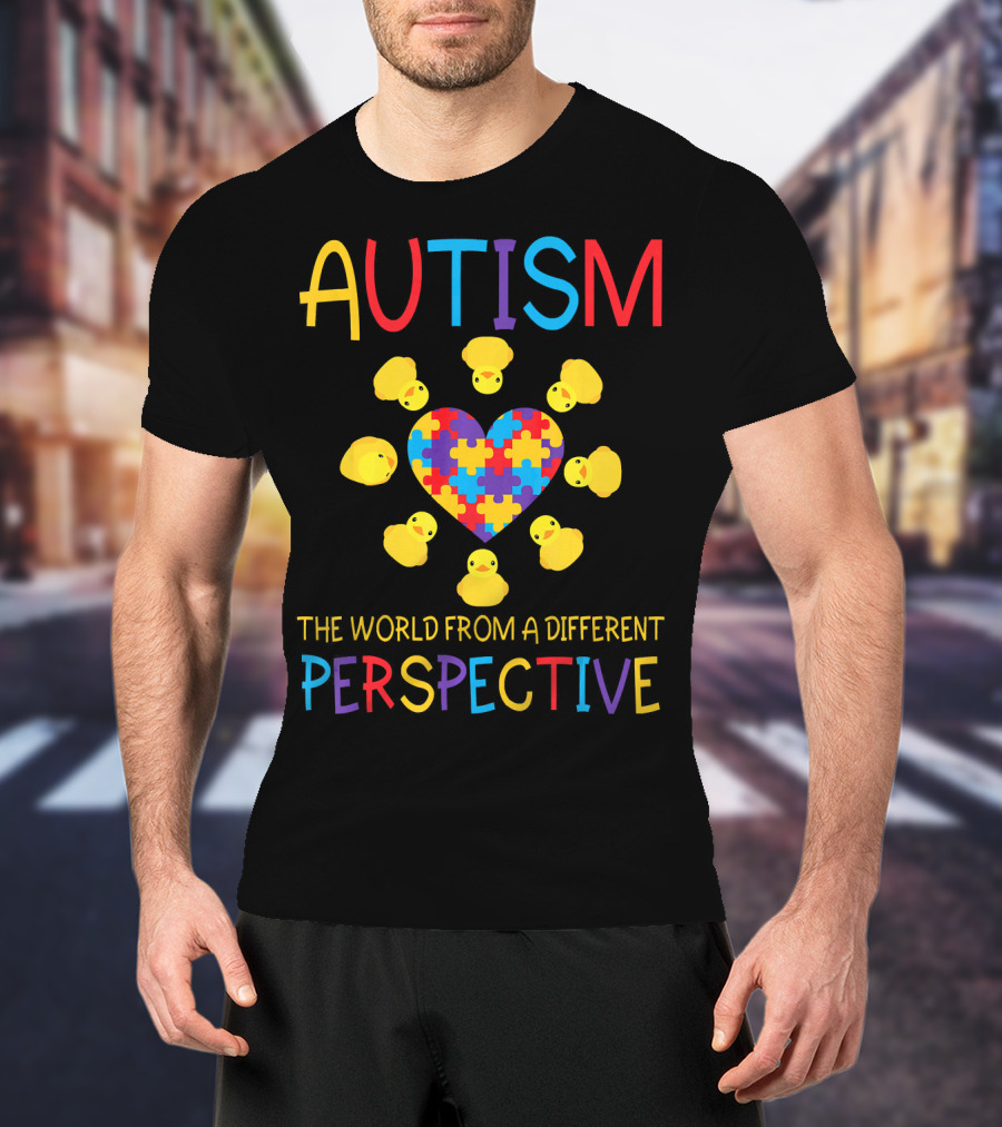 AUTISM The World From A Different Perspective Puzzle Heart And Ducks T-Shirt
