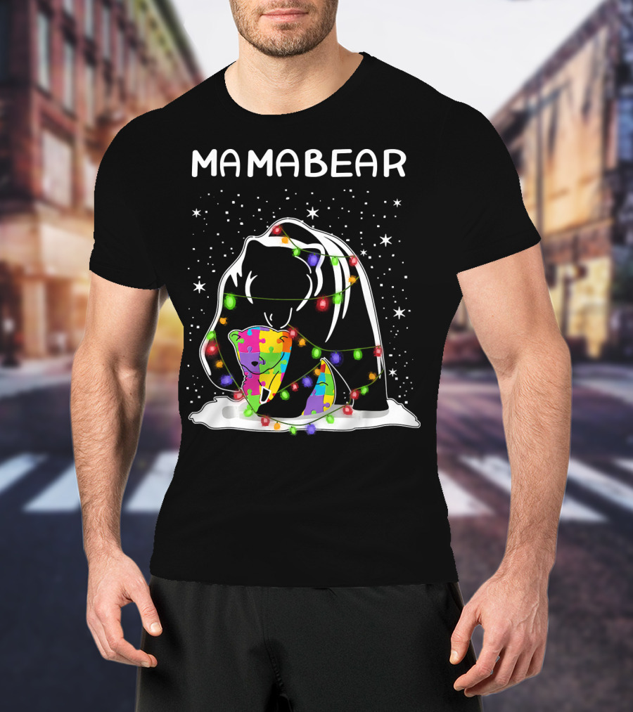 Mamabear Autism Awareness Puzzle Lights T-Shirt