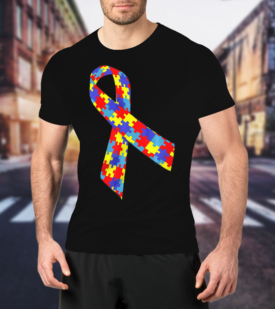 Autism Awareness Puzzle Piece Ribbon Multicolor T-Shirt