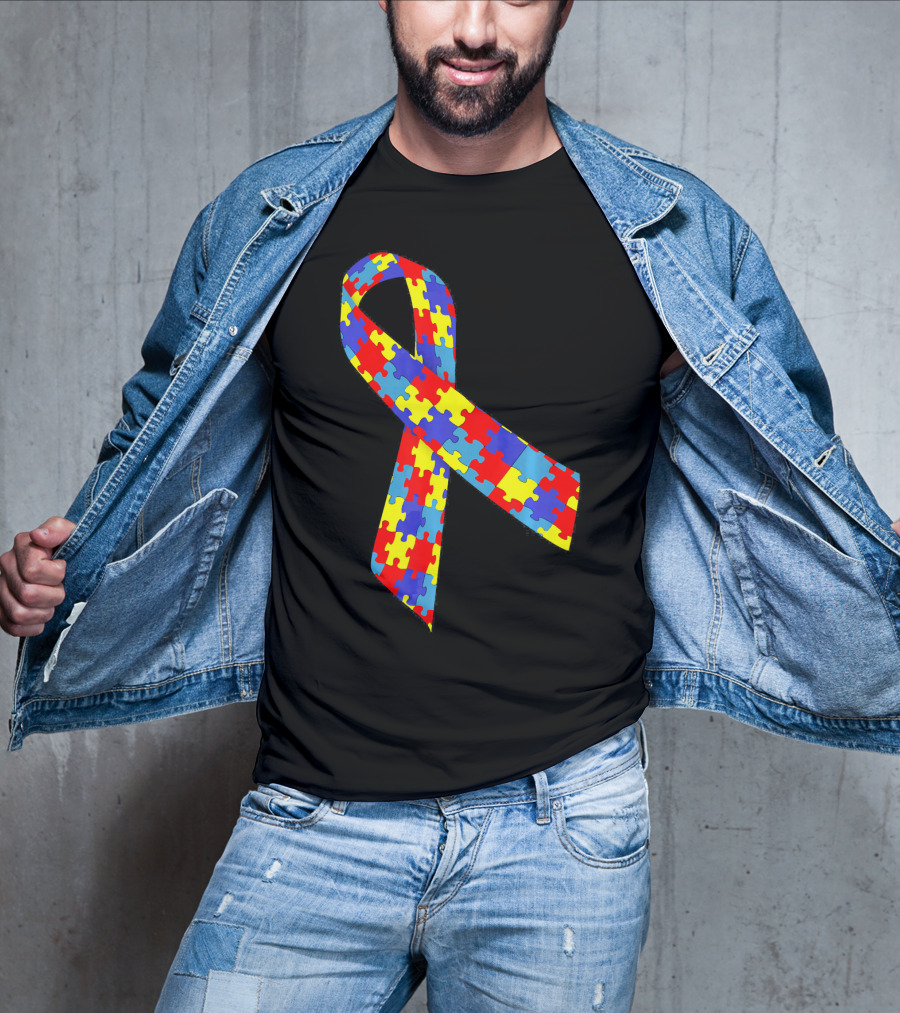 Autism Awareness Puzzle Piece Ribbon Multicolor T-Shirt