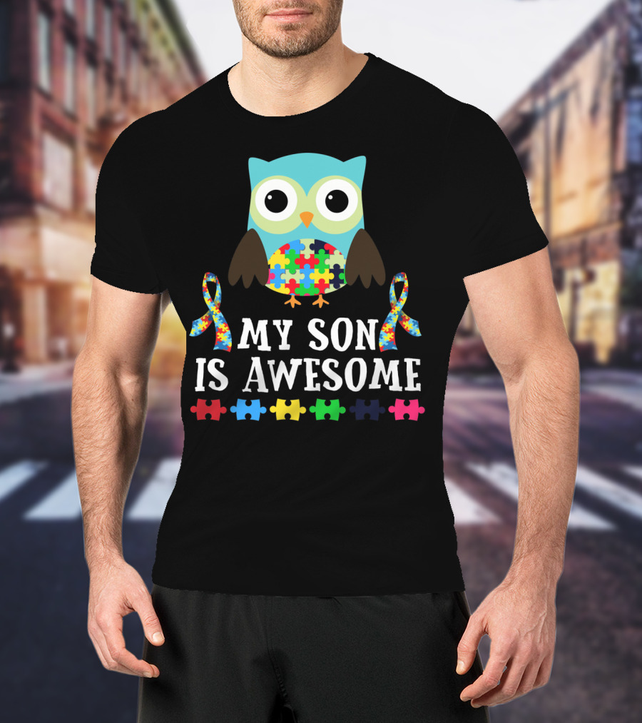 My Son Is Awesome Autism Awareness Puzzle Owl T-Shirt
