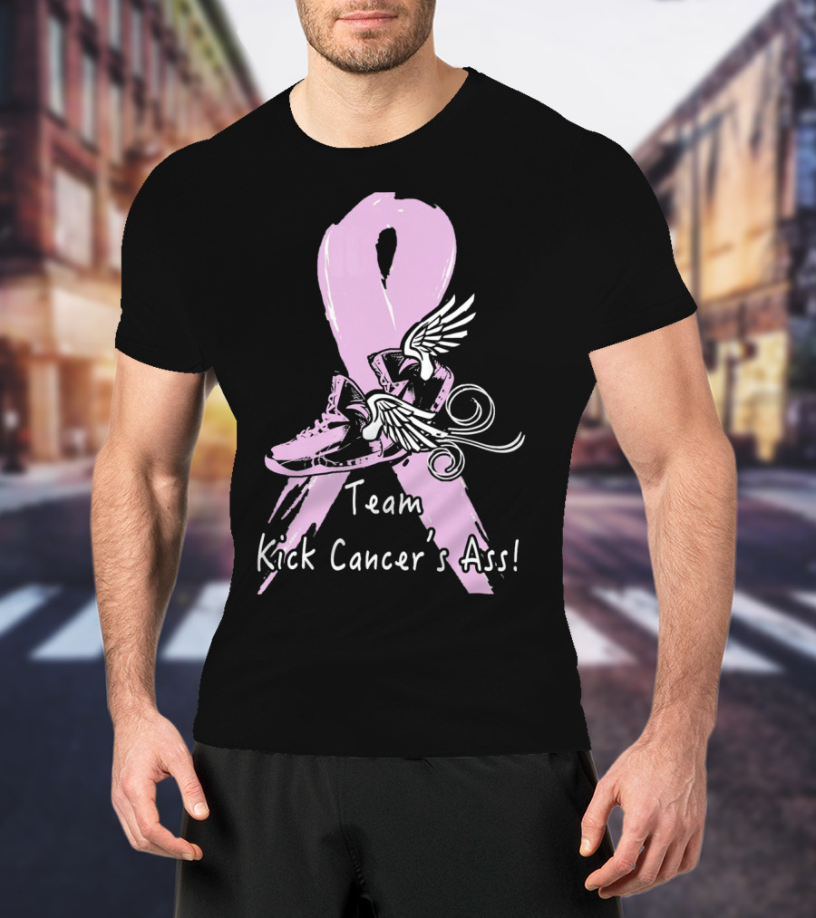 Team Kick Cancer's Ass Ribbon With Winged Sneakers T-Shirt
