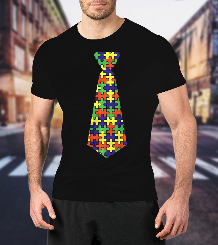 Autism Awareness Puzzle Pattern Neck Tie Support T-Shirt