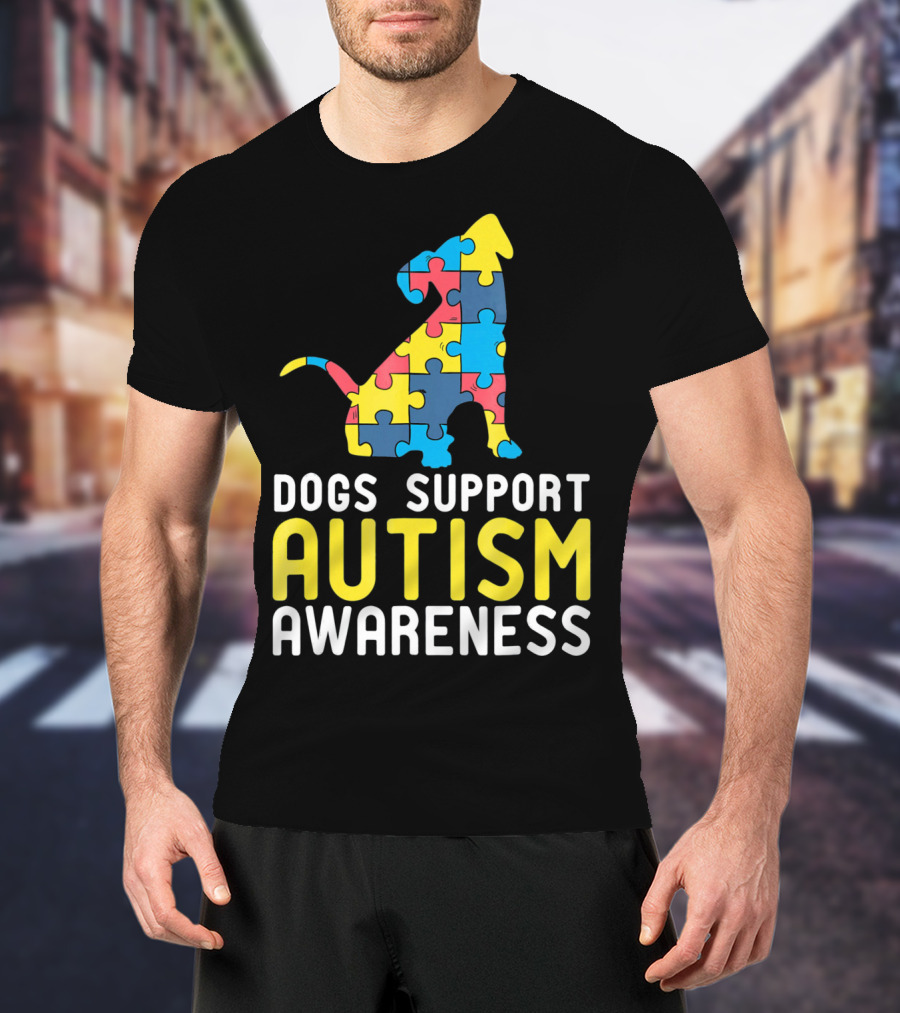 Dogs Support Autism Awareness Novelty Autism Dog Lover Awareness T-Shirt