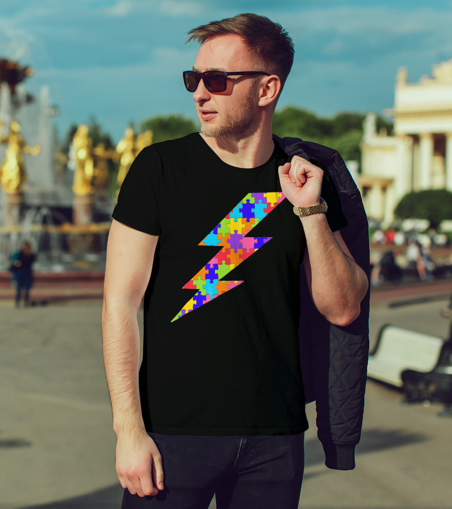 Lightning Bolt Puzzle Piece Autism Awareness Superhero T-Shirt