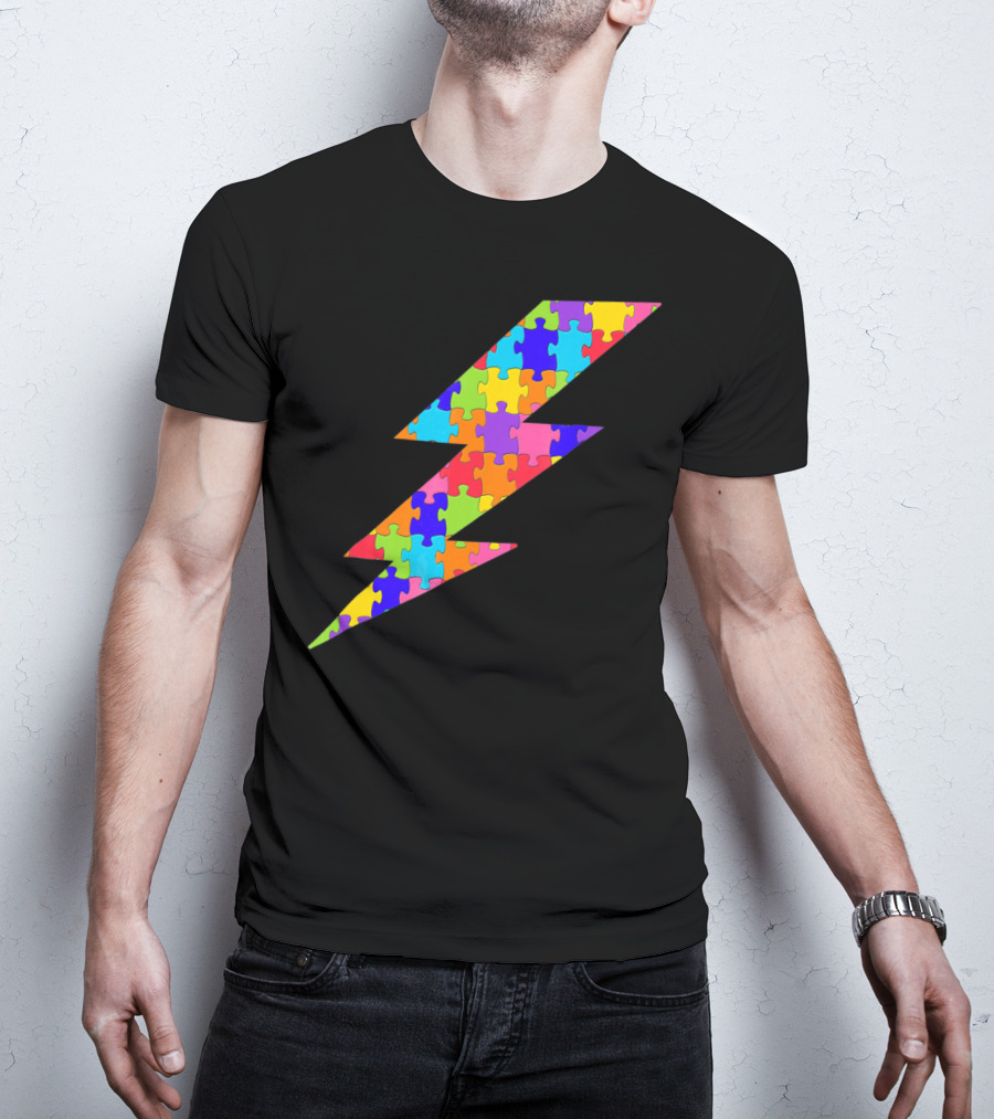 Lightning Bolt Puzzle Piece Autism Awareness Superhero T-Shirt