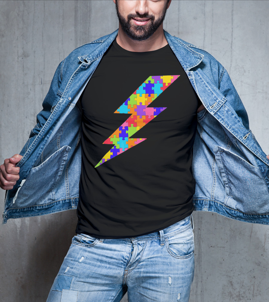 Lightning Bolt Puzzle Piece Autism Awareness Superhero T-Shirt