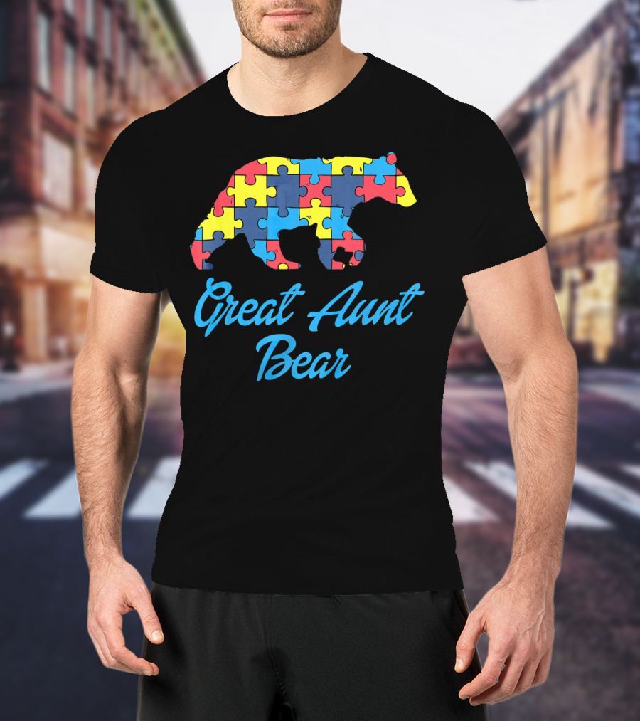 Great Aunt Bear Autism Awareness Puzzle T-Shirt