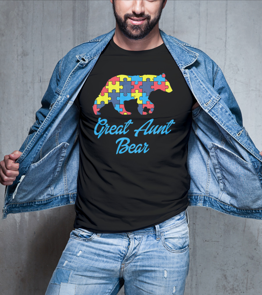 Great Aunt Bear Autism Awareness Puzzle T-Shirt