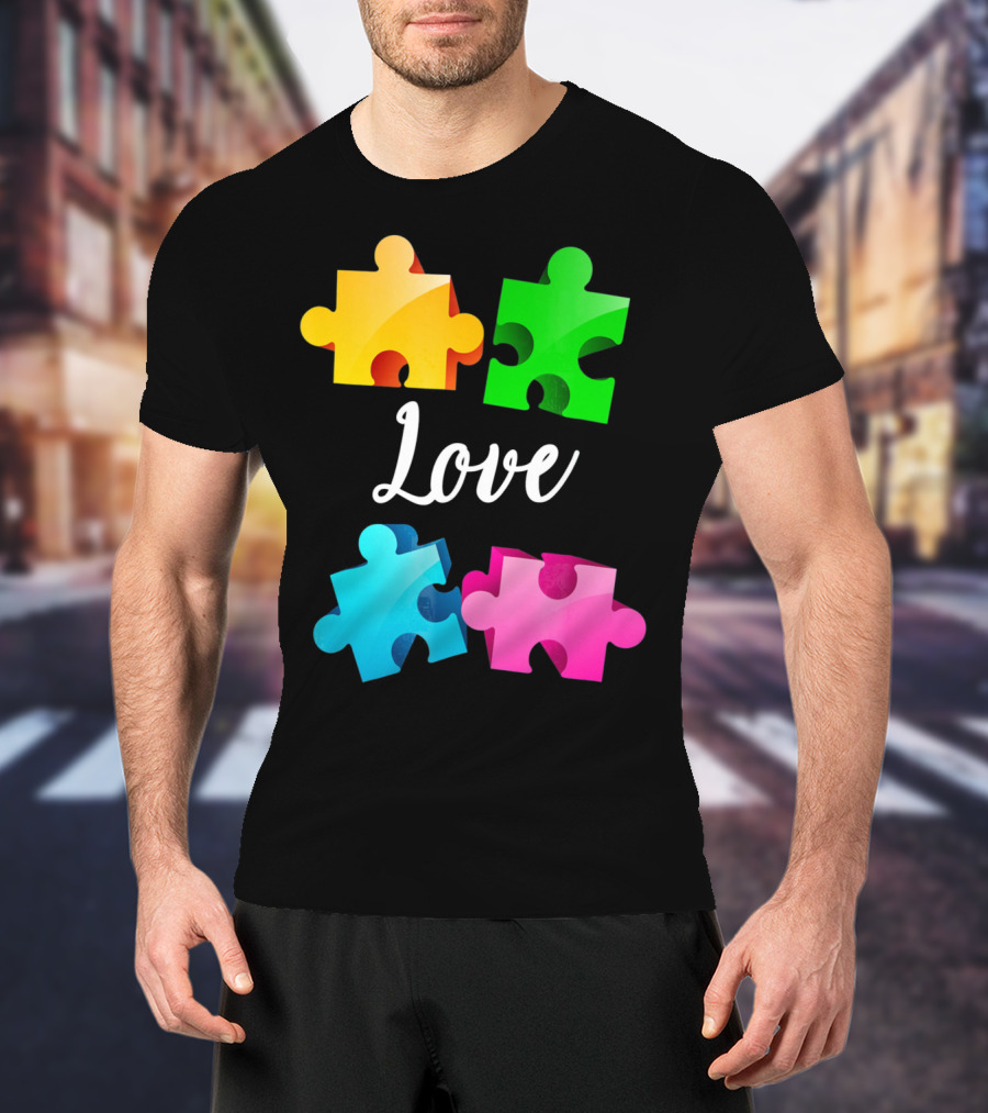 Autism Awareness Love With Colorful Puzzle Pieces T-Shirt