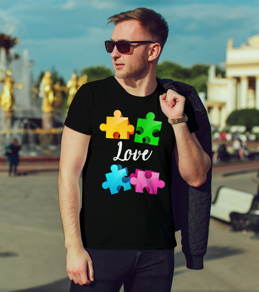 Autism Awareness Love With Colorful Puzzle Pieces T-Shirt
