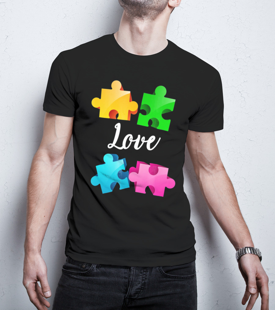 Autism Awareness Love With Colorful Puzzle Pieces T-Shirt