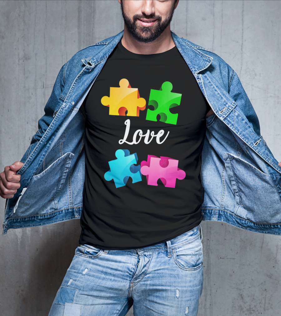 Autism Awareness Love With Colorful Puzzle Pieces T-Shirt