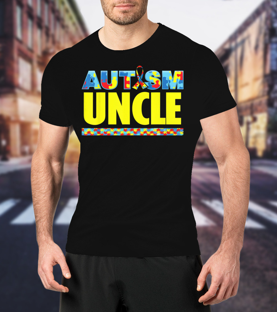 Autism Uncle Puzzle Ribbon Awareness Support T-Shirt