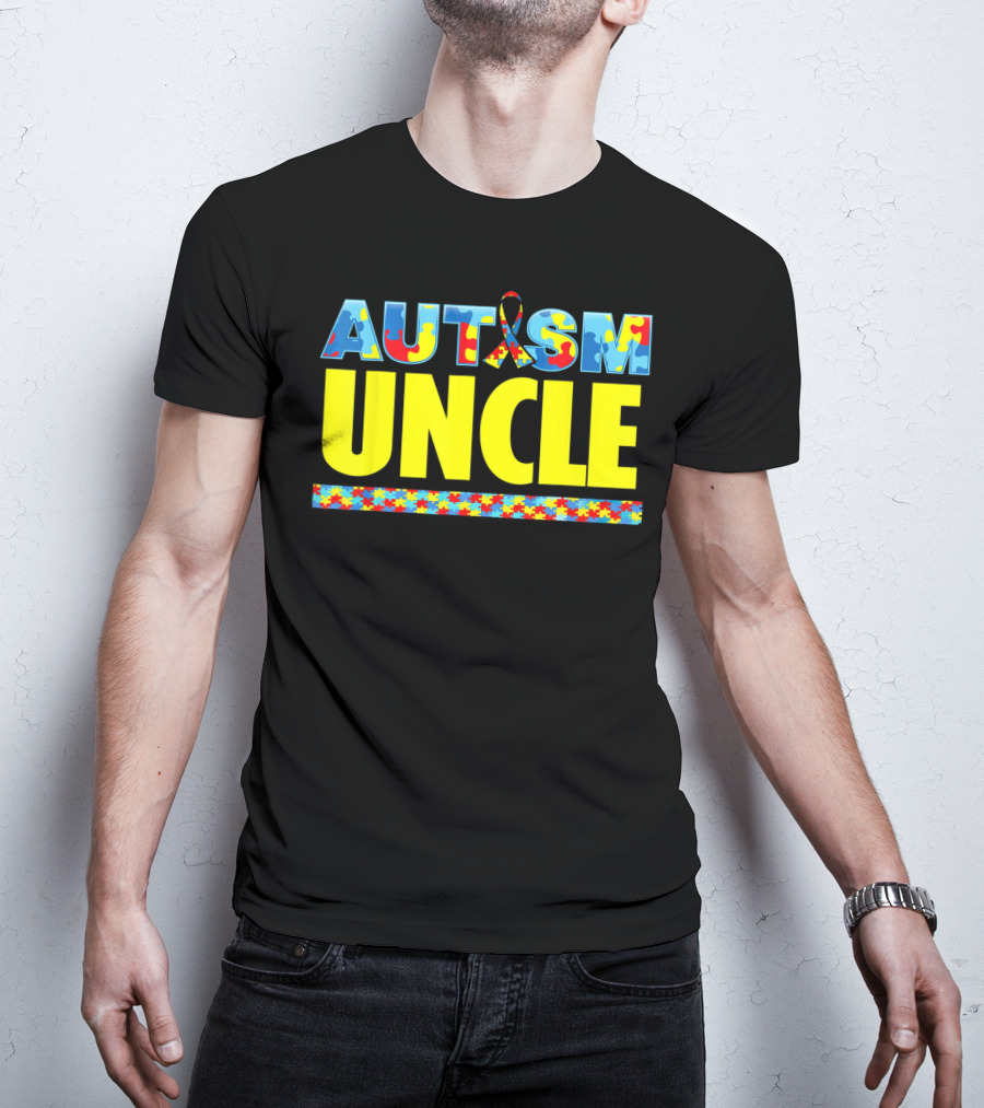Autism Uncle Puzzle Ribbon Awareness Support T-Shirt