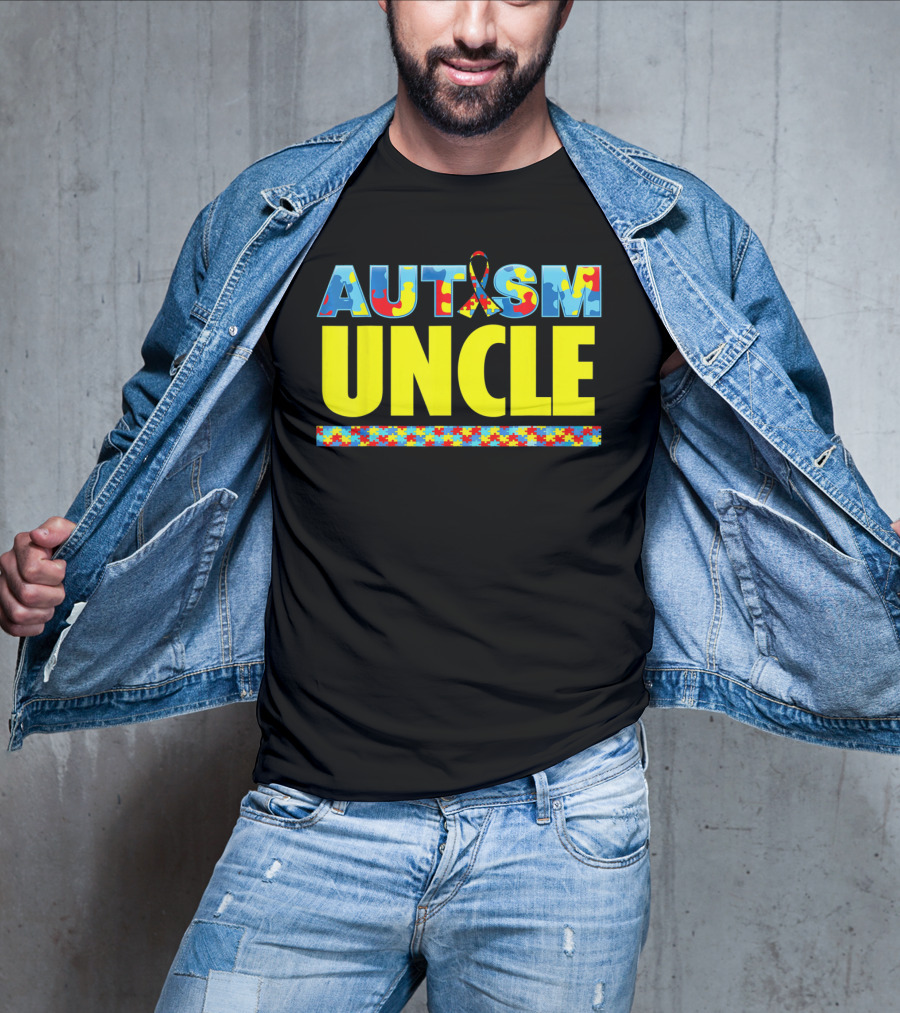 Autism Uncle Puzzle Ribbon Awareness Support T-Shirt