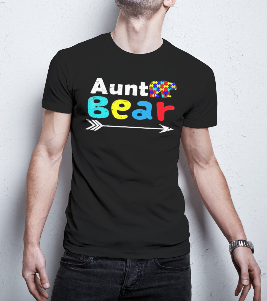 Aunt Bear Autism Awareness Puzzle Bear Arrow T-Shirt