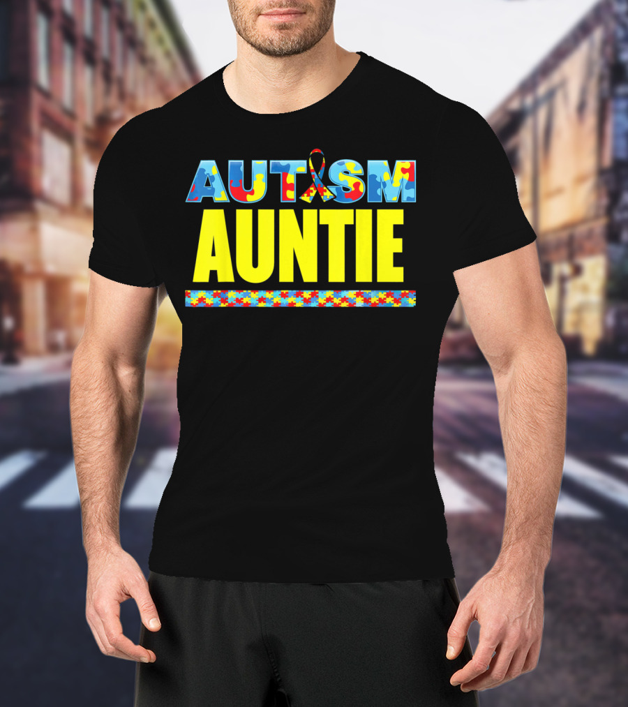 Autism Auntie Puzzle Ribbon Awareness Support T-Shirt