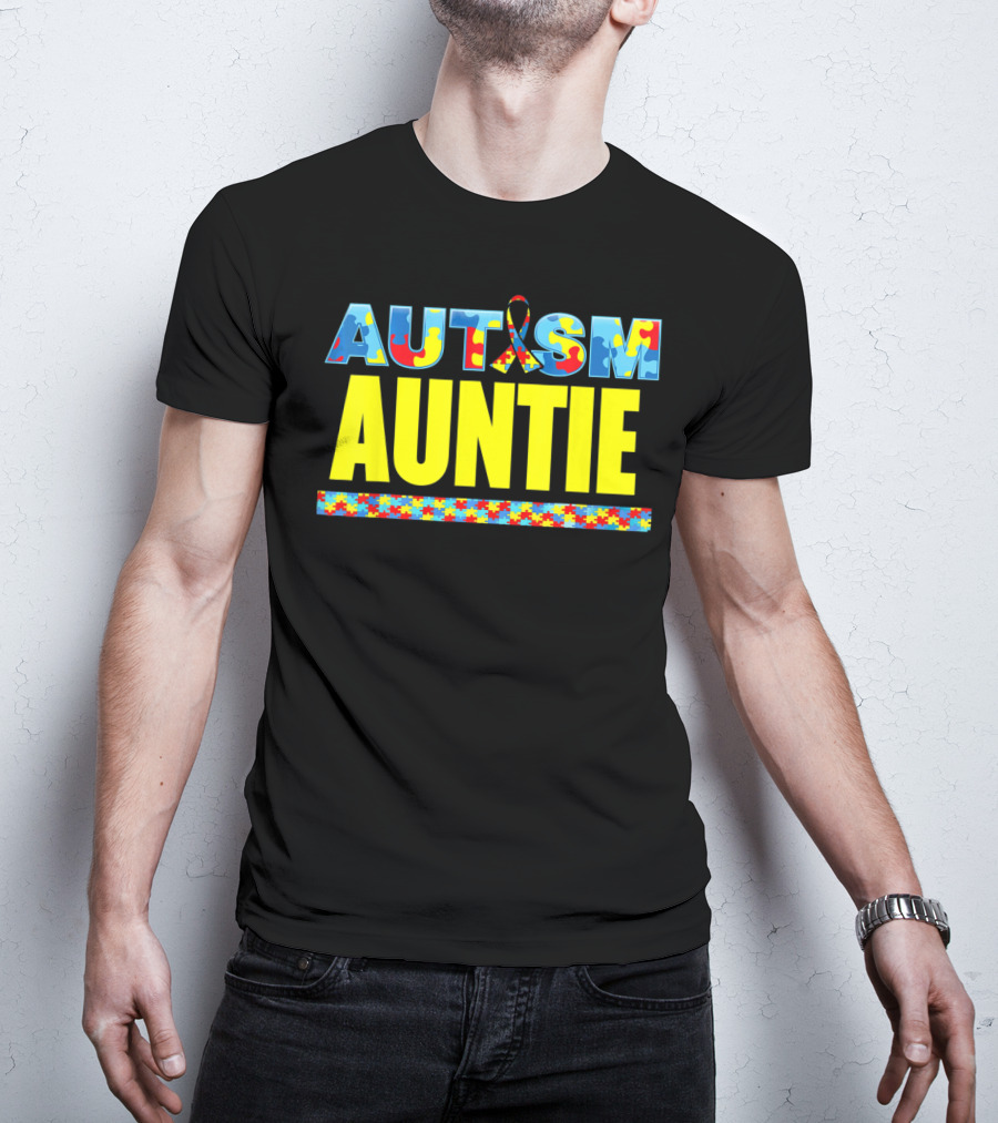 Autism Auntie Puzzle Ribbon Awareness Support T-Shirt