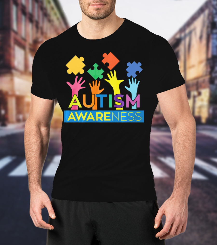 Autism Awareness Colorful Puzzle Hands T-Shirt