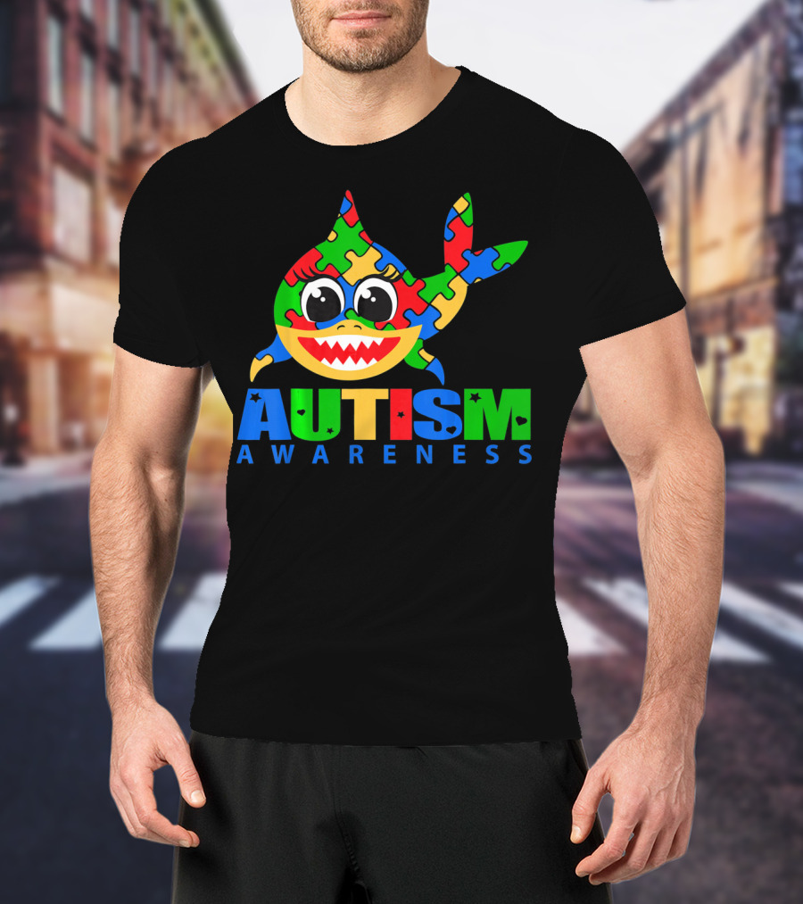 Autism Awareness Colorful Puzzle Shark T-Shirt