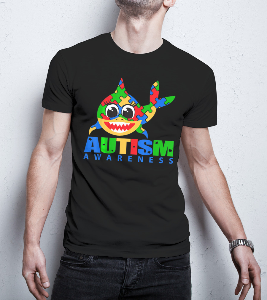 Autism Awareness Colorful Puzzle Shark T-Shirt