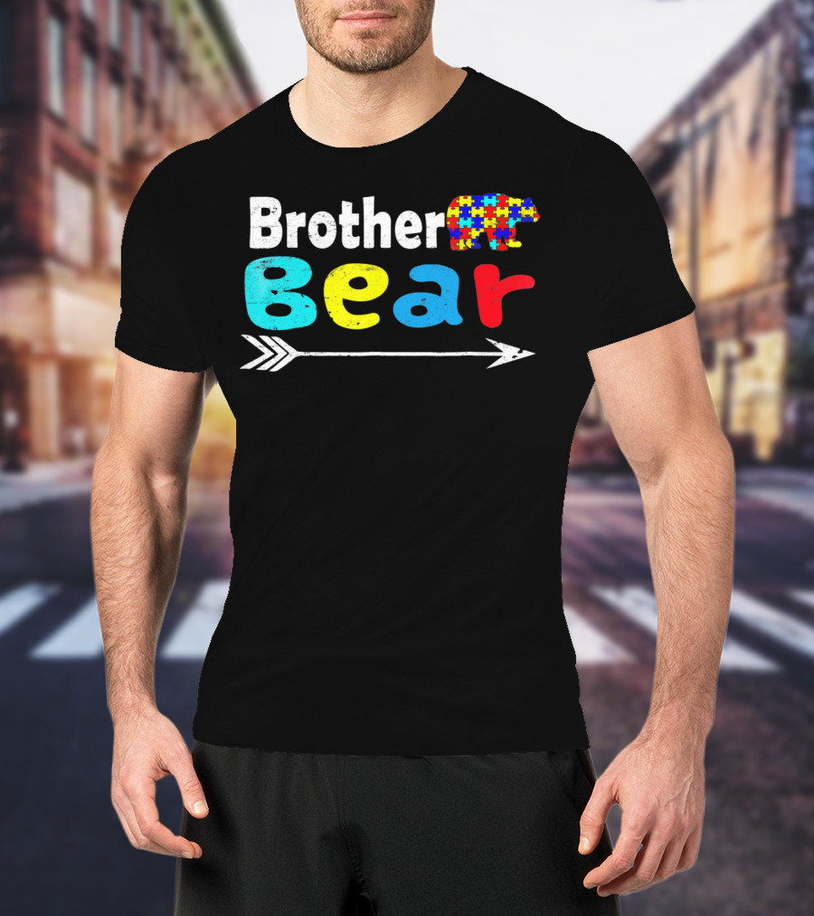Brother Bear Family Autism Awareness Puzzle Arrow T-Shirt